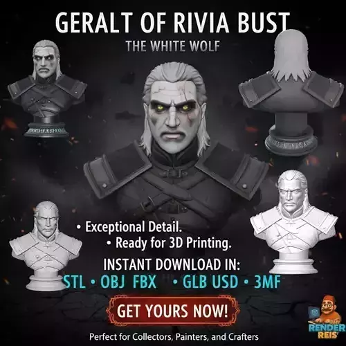 Geralt of Rivia Bust The White Wolf 3D Model 3D print model