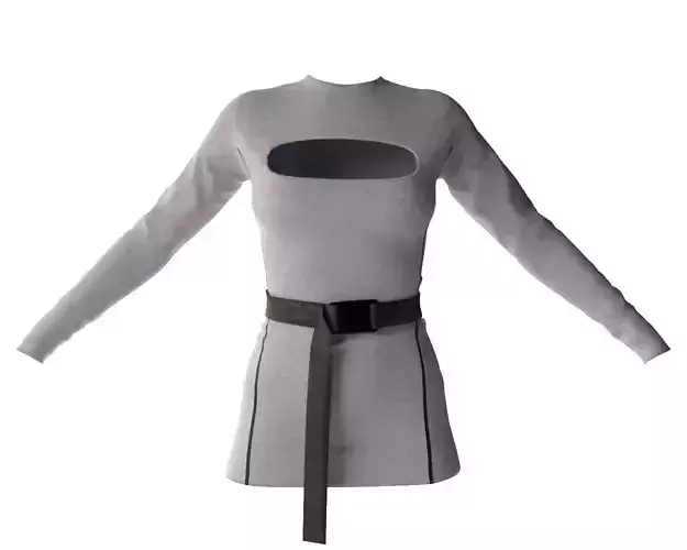 Cutout Long Sleeve Dress with Belt