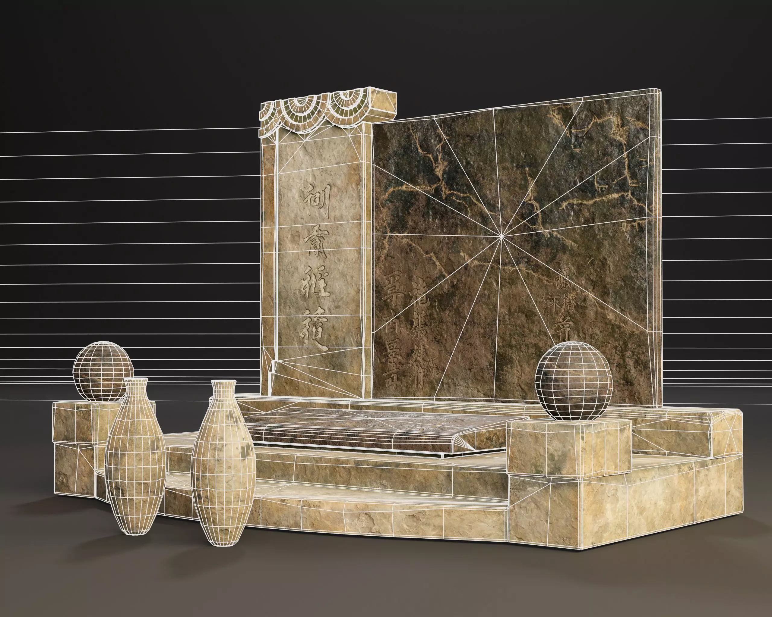 Japanese Hakaishi Shrine Marker 02 Low-poly 3D model_7