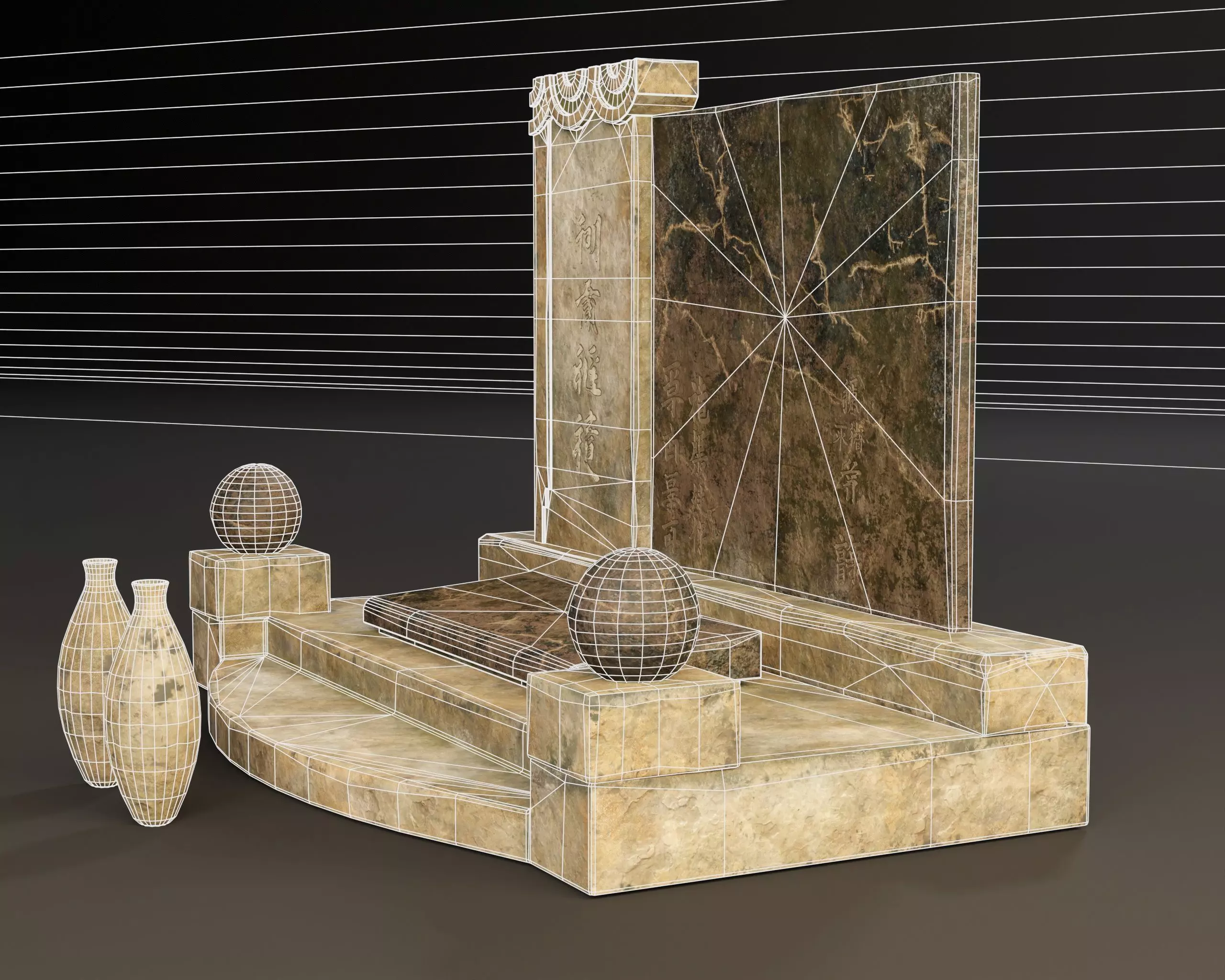 Japanese Hakaishi Shrine Marker 02 Low-poly 3D model_11