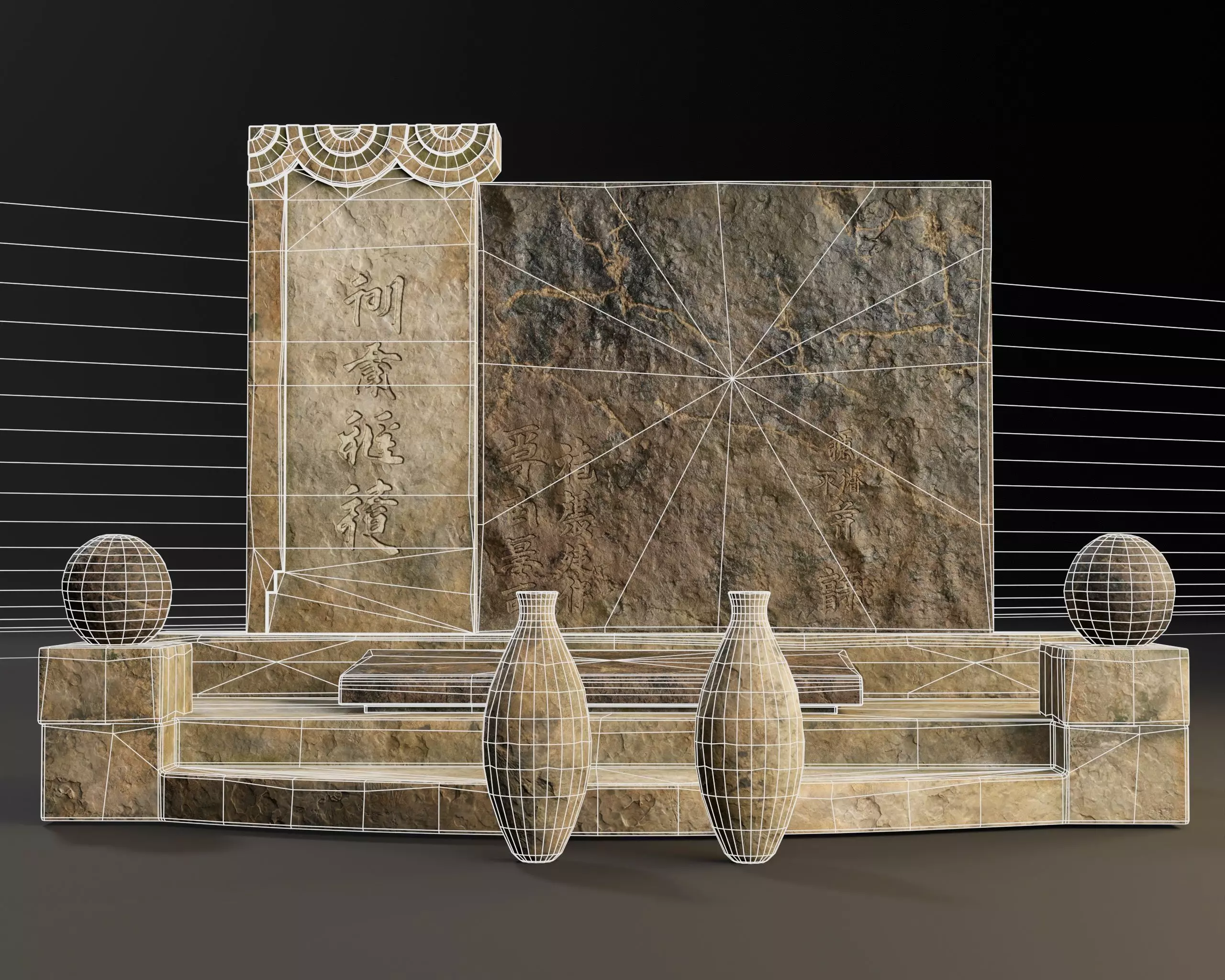 Japanese Hakaishi Shrine Marker 02 Low-poly 3D model_5