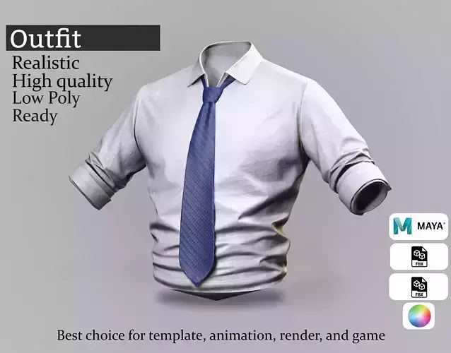 Business Formal Shirt and Tie 3D Mode