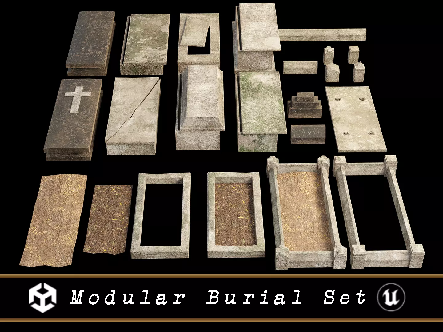 Cemetery Modular Burial Set Low-poly 3D model_0