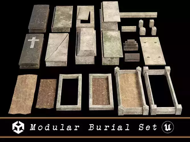 Cemetery Modular Burial Set Low-poly 3D model