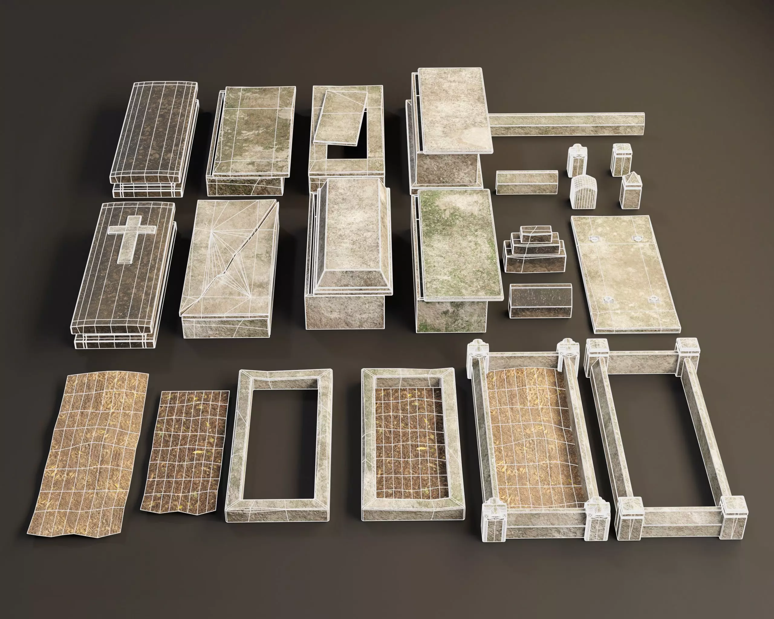 Cemetery Modular Burial Set Low-poly 3D model_3