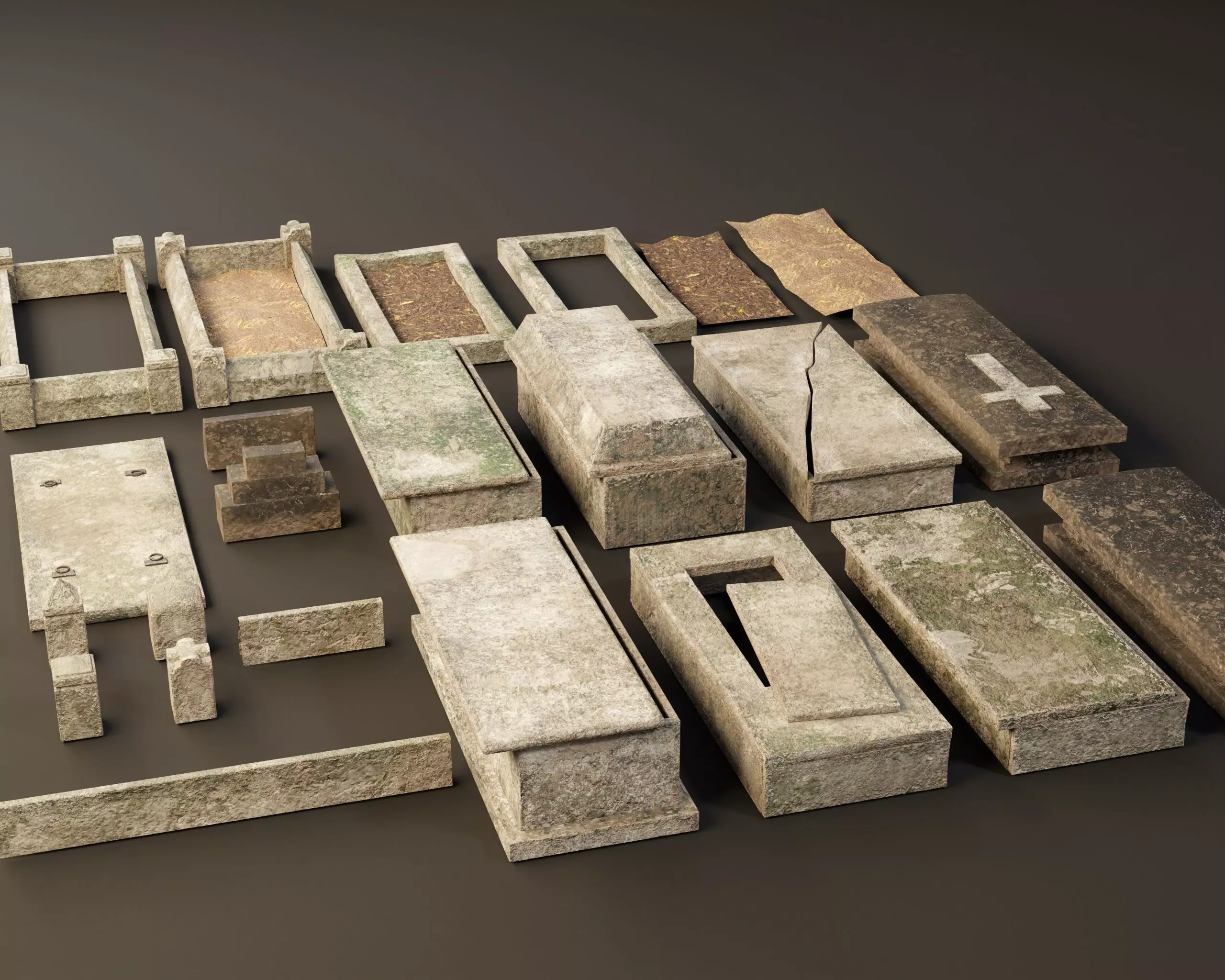 Cemetery Modular Burial Set Low-poly 3D model_16