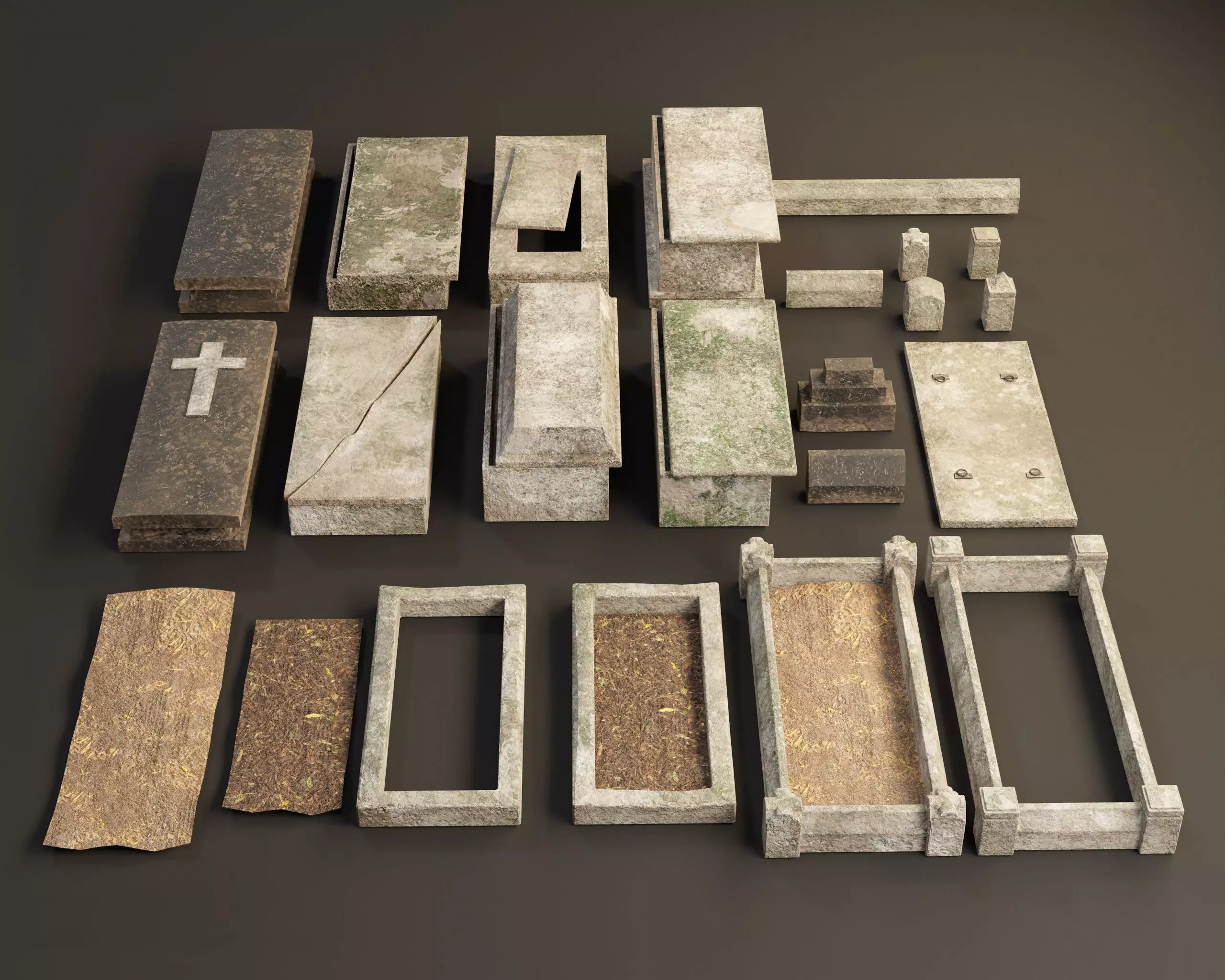 Cemetery Modular Burial Set Low-poly 3D model_2