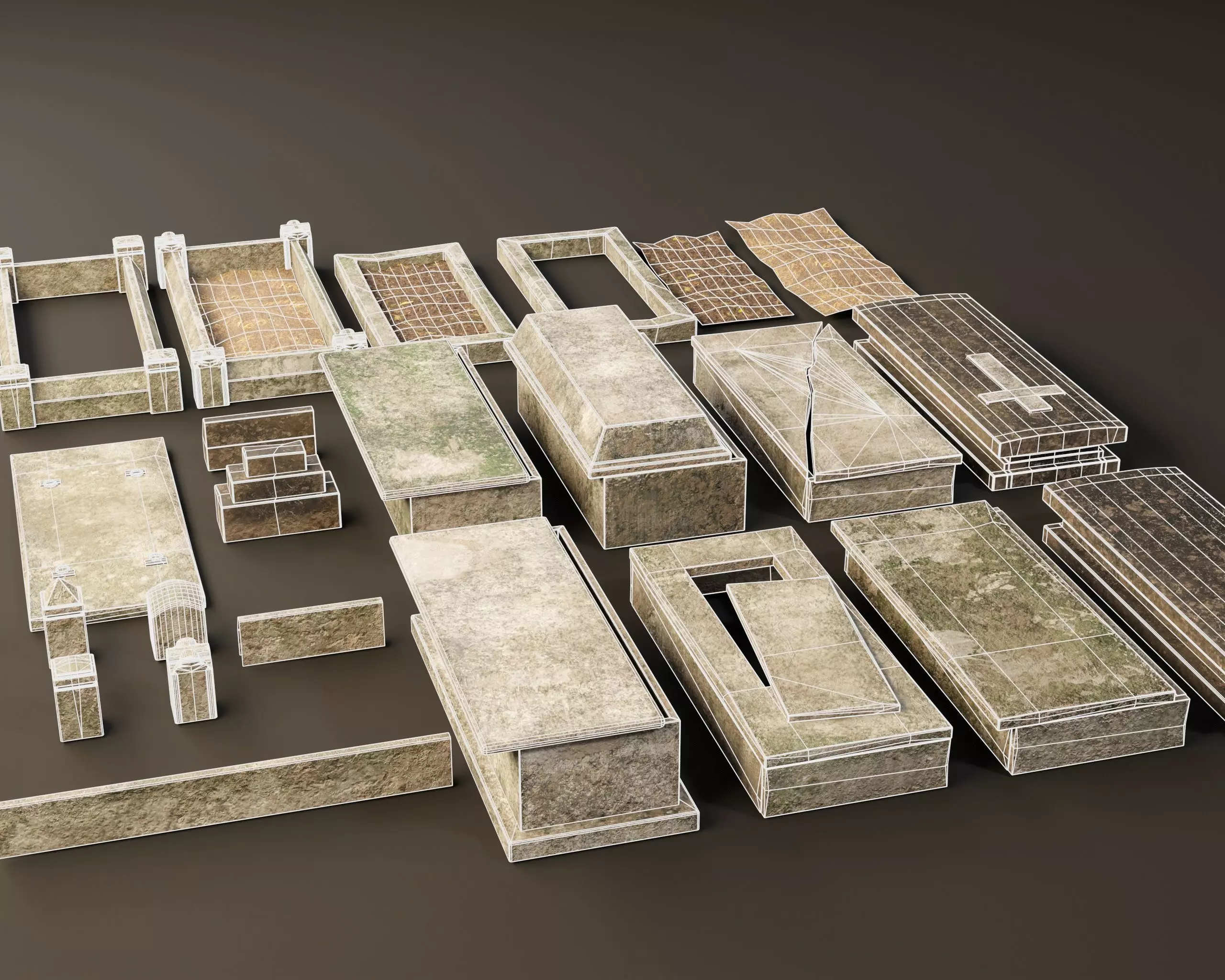 Cemetery Modular Burial Set Low-poly 3D model_17