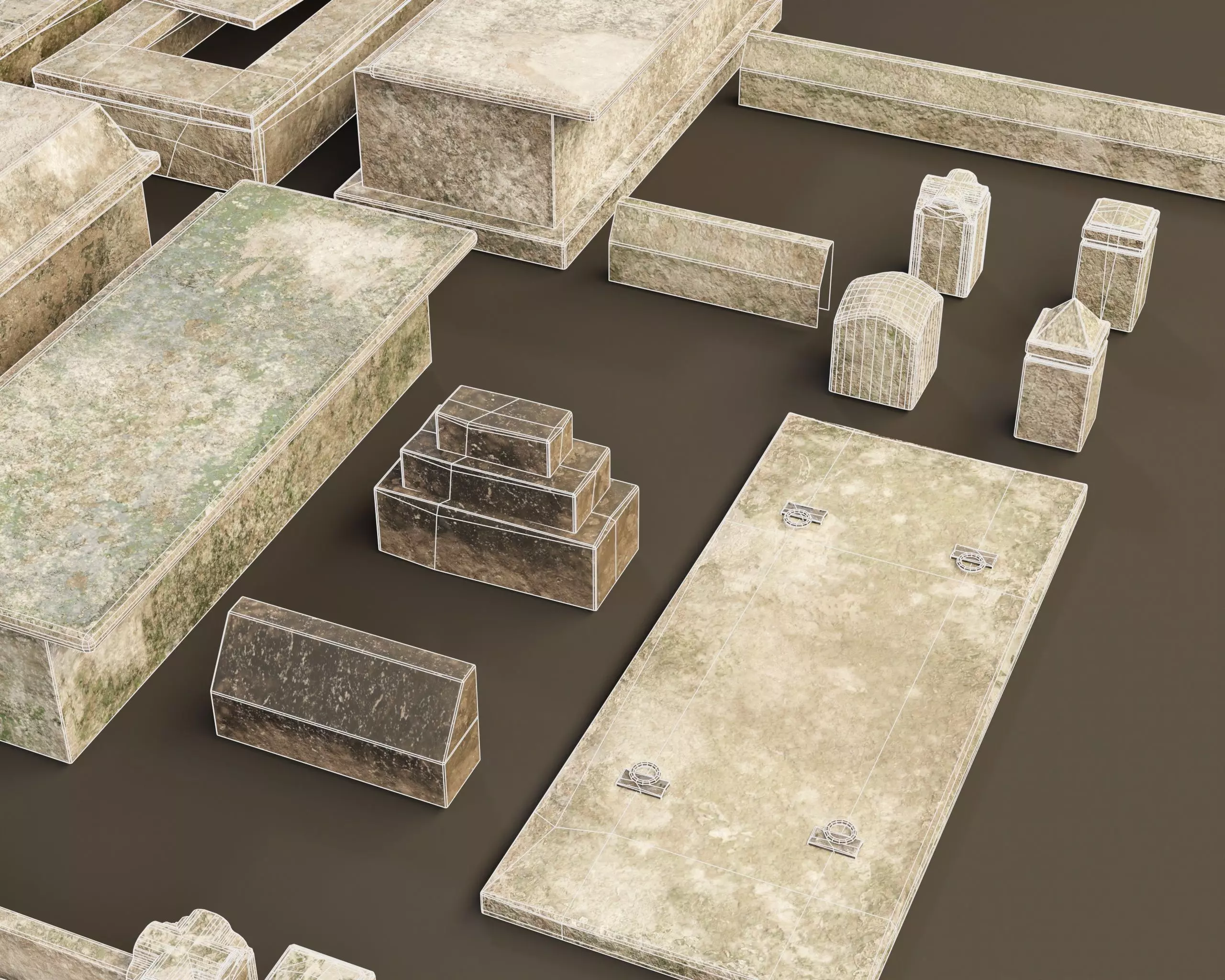 Cemetery Modular Burial Set Low-poly 3D model_9