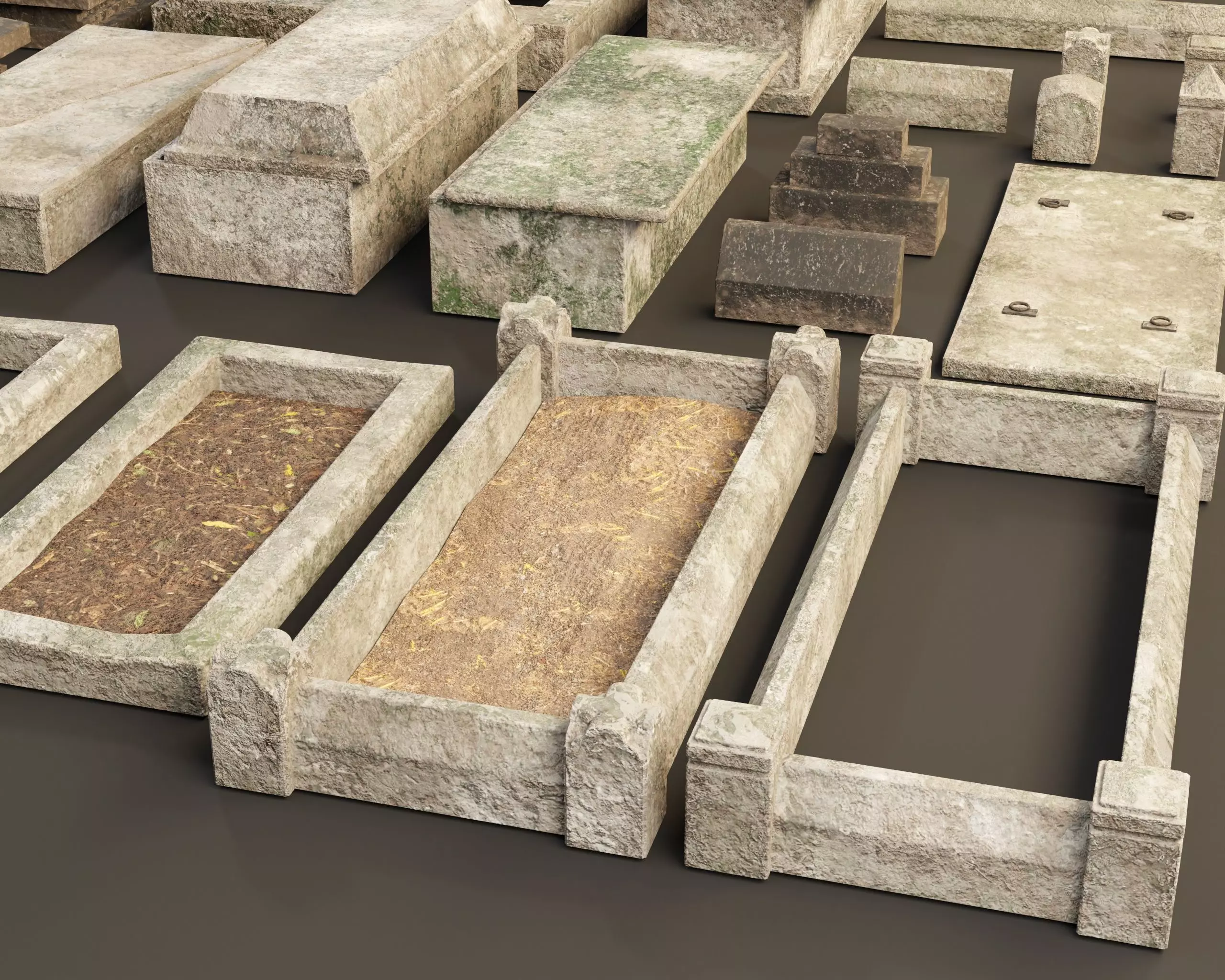 Cemetery Modular Burial Set Low-poly 3D model_6