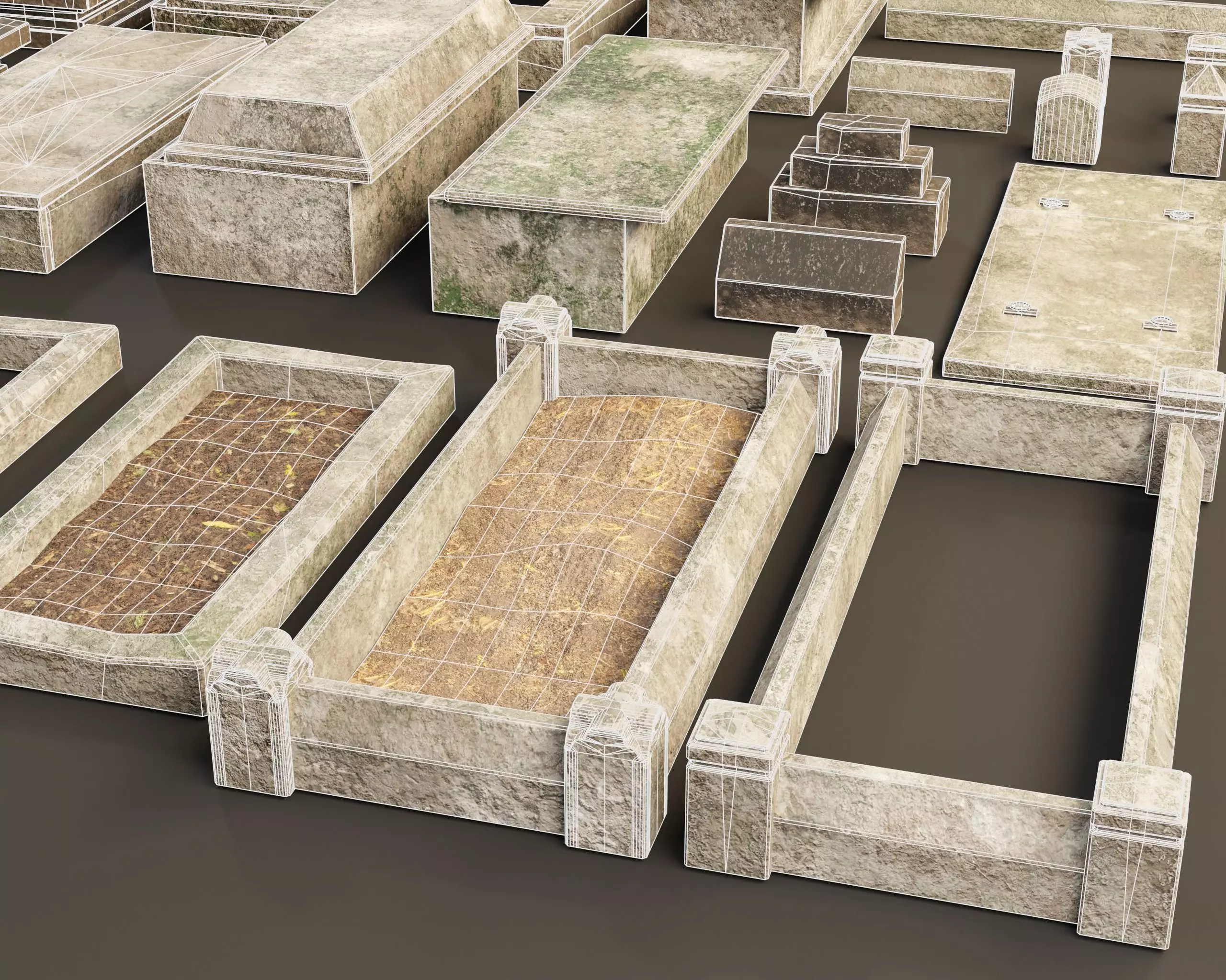 Cemetery Modular Burial Set Low-poly 3D model_7
