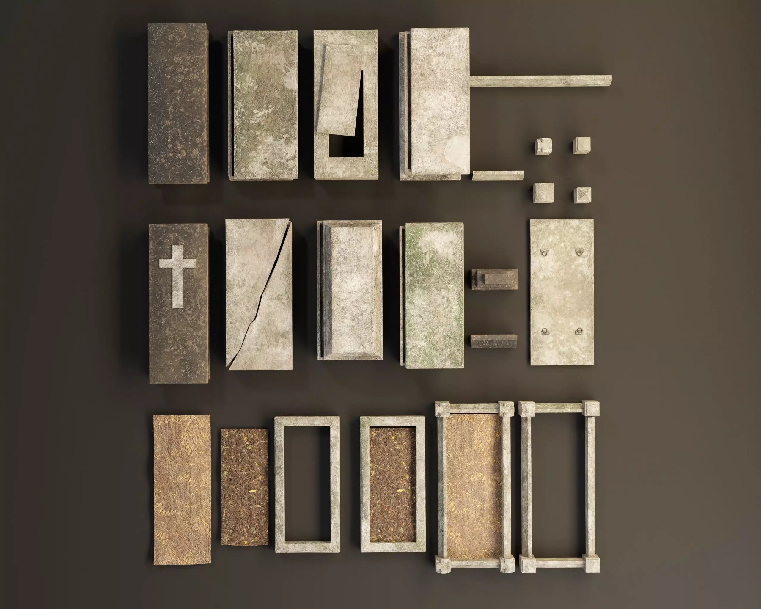 Cemetery Modular Burial Set Low-poly 3D model_4