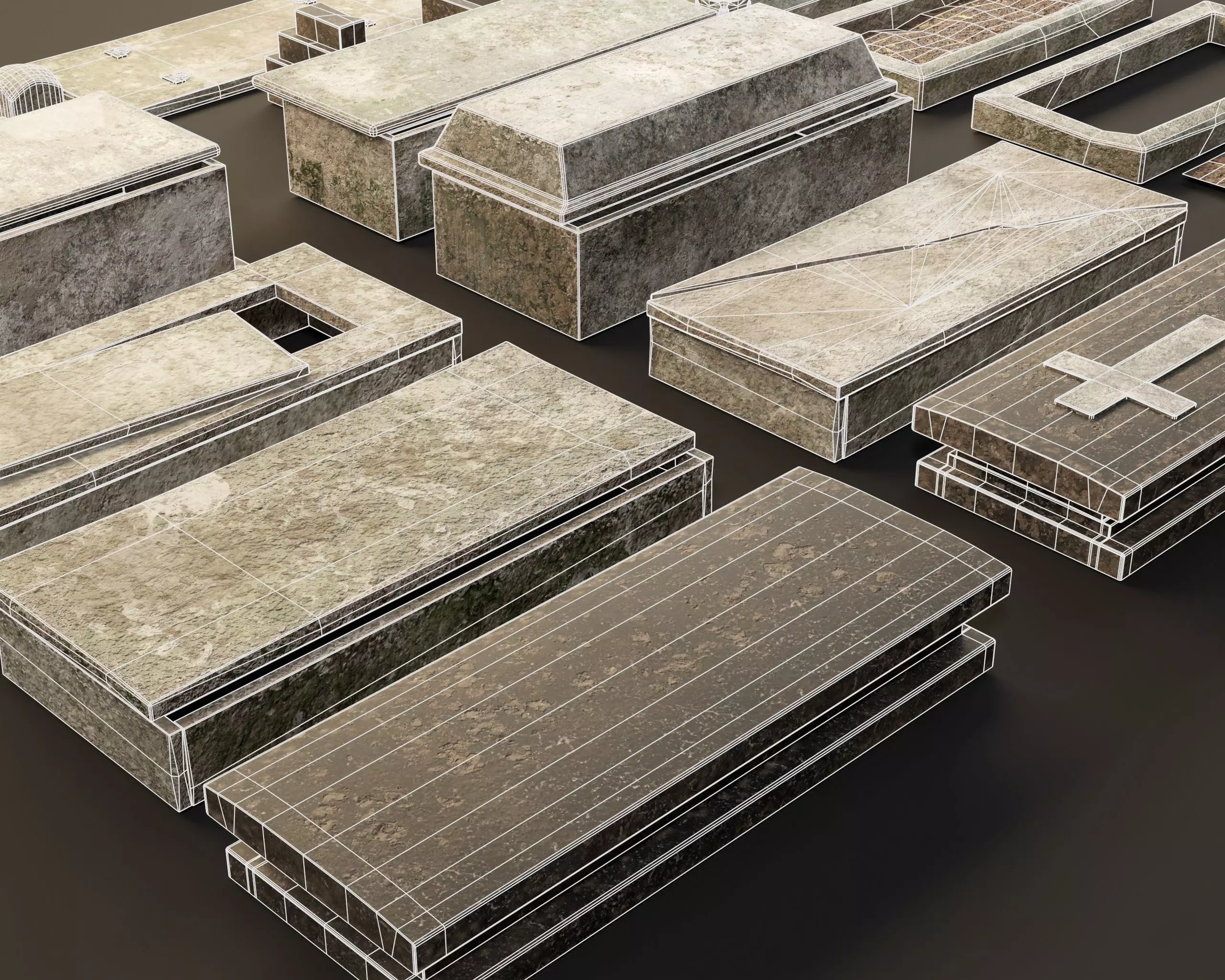 Cemetery Modular Burial Set Low-poly 3D model_15