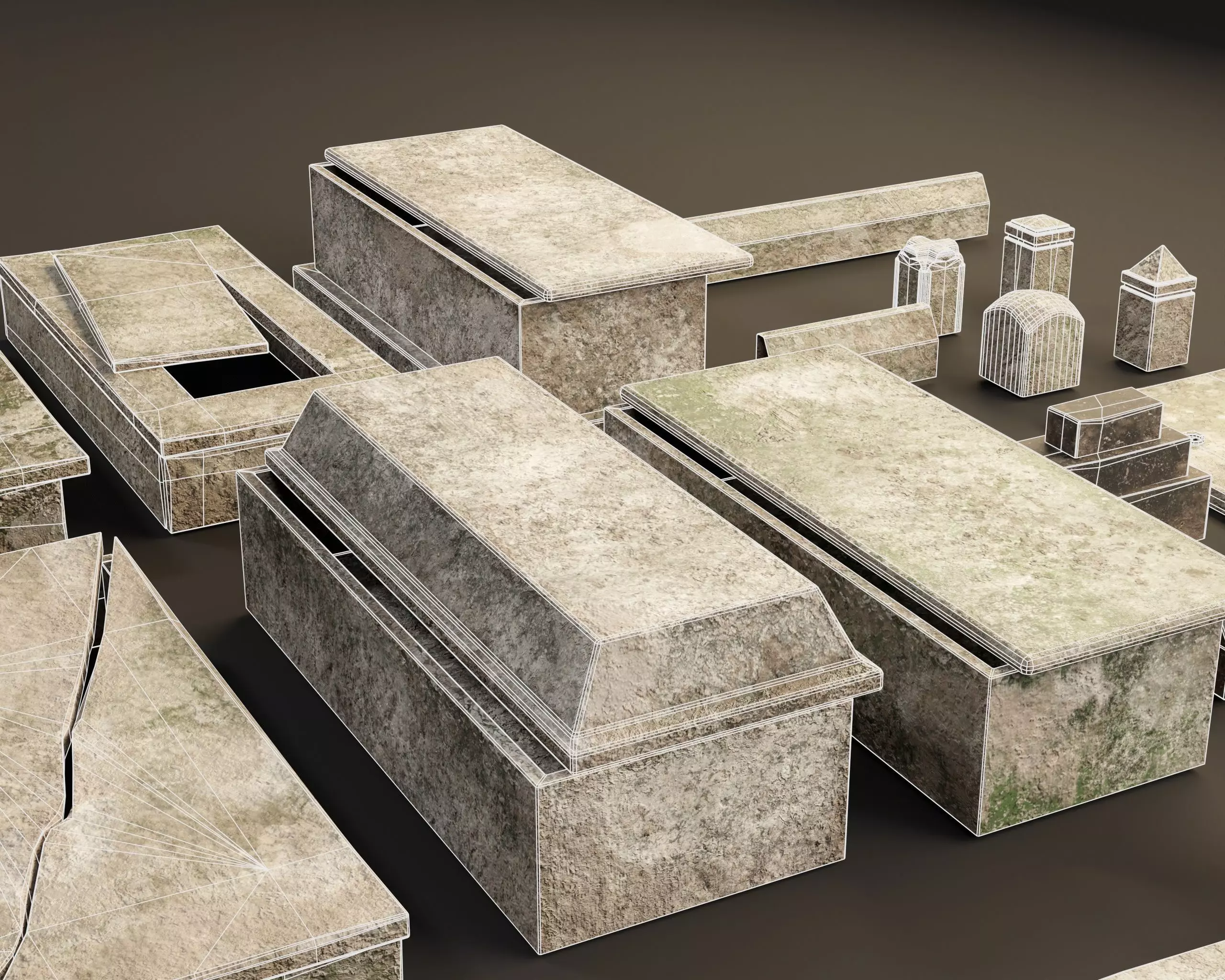 Cemetery Modular Burial Set Low-poly 3D model_13