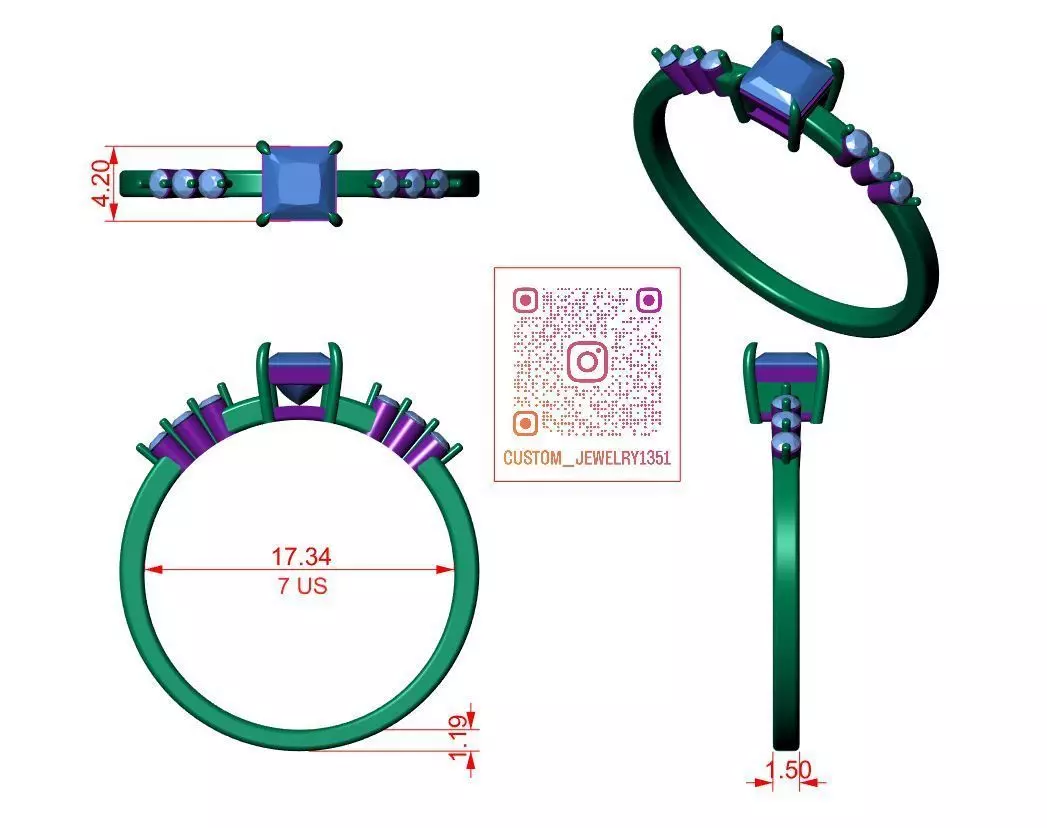 Solitaire ring 3D print model_5