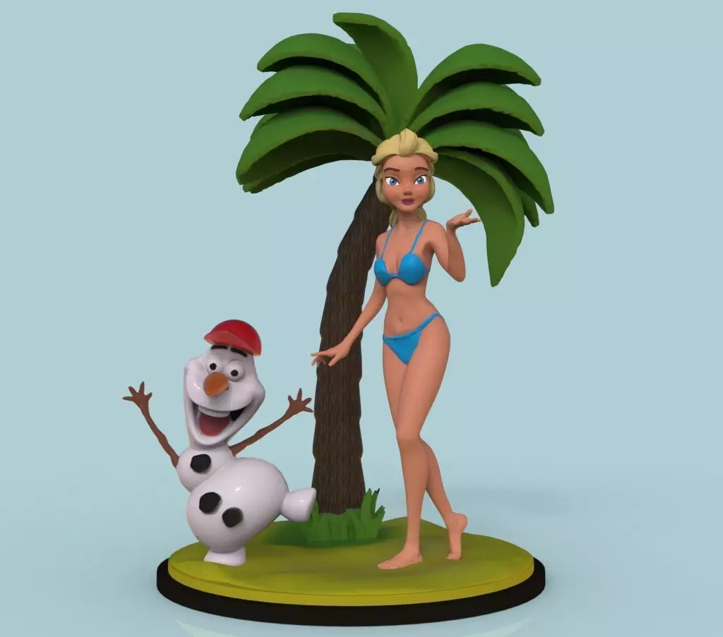 Elsa and Olaf in the beach 3D print model_0