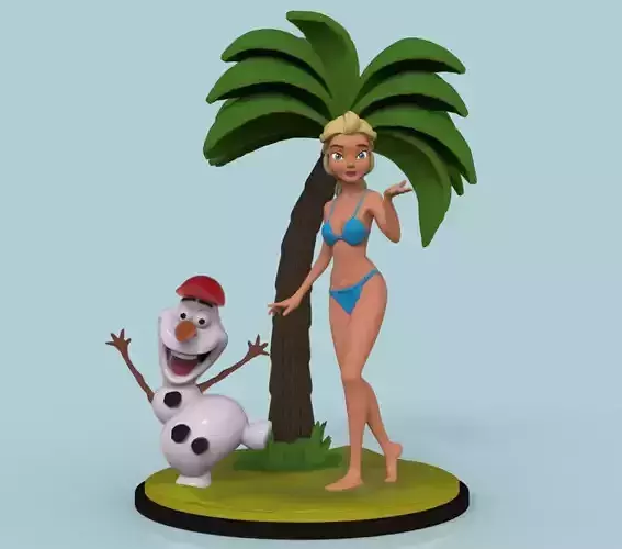 Elsa and Olaf in the beach 3D print model