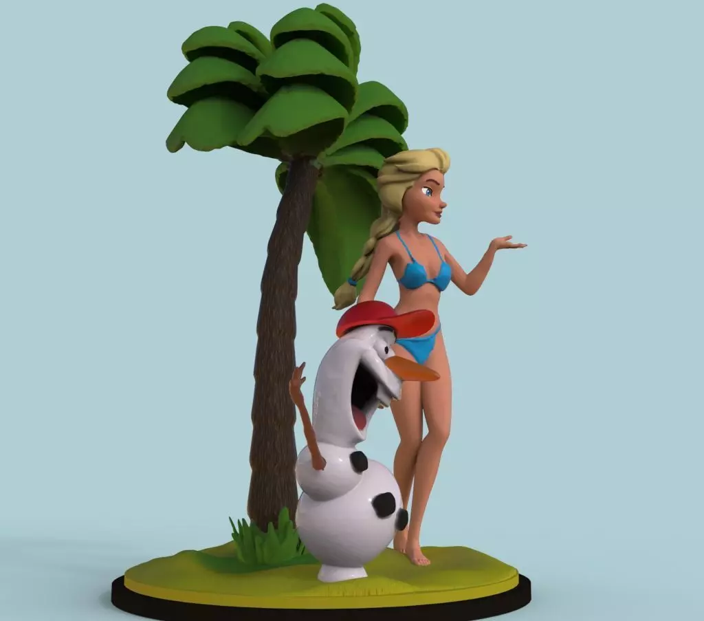 Elsa and Olaf in the beach 3D print model_3