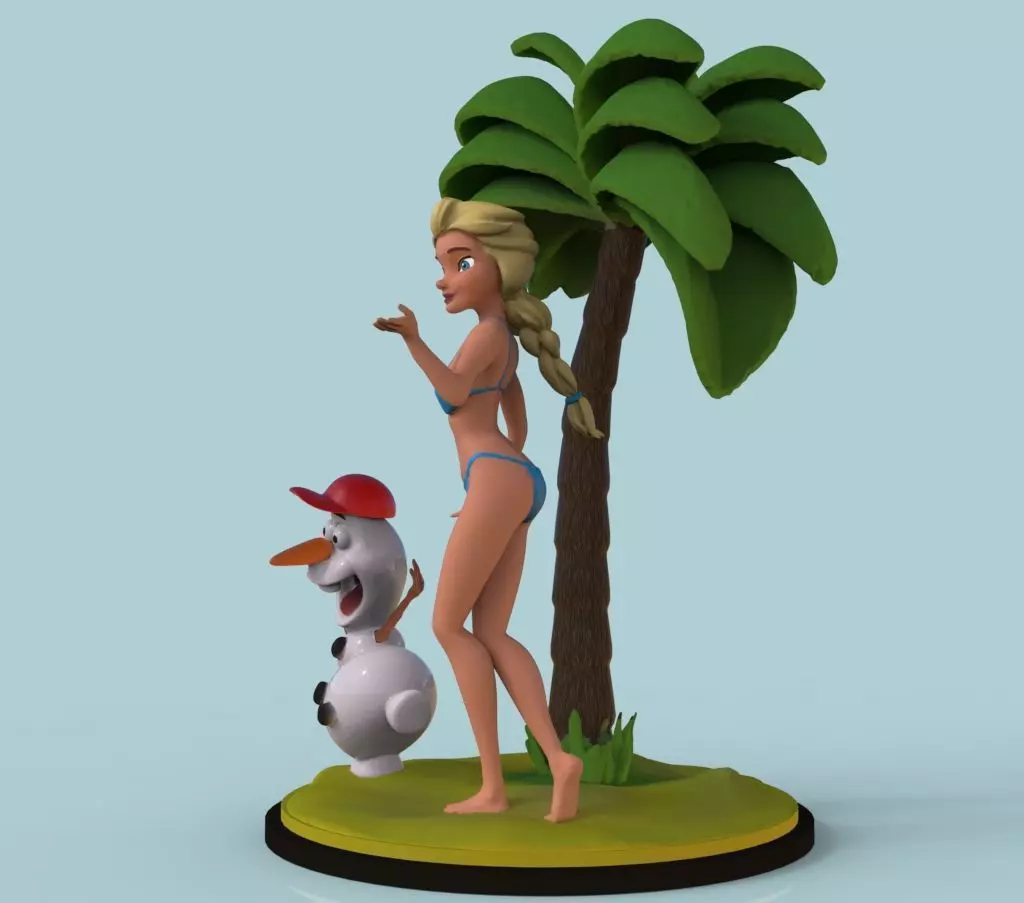 Elsa and Olaf in the beach 3D print model_2