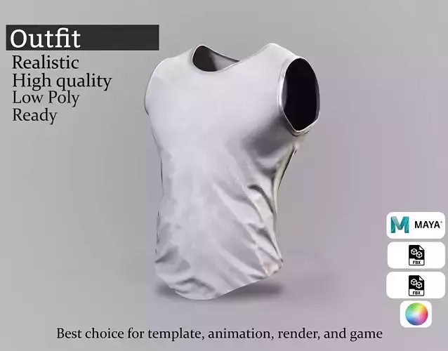 White Tank Top for Male Characters -Real-Time Outfit