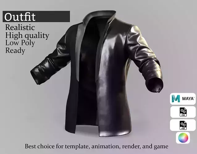 Cinematic Black Leather Coat - Realistic 3D Outfit