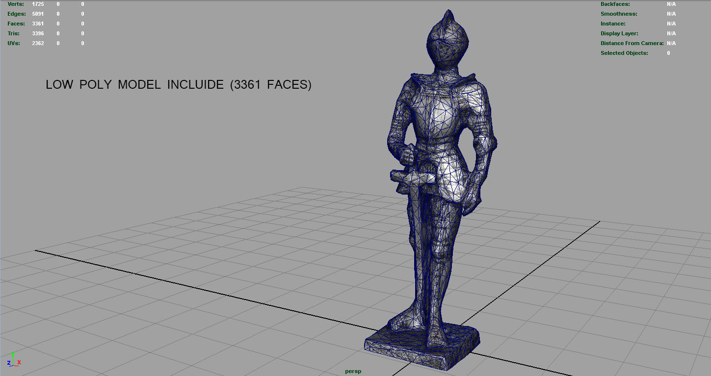 Medieval Knight Statue 3 Low-poly 3D model_2