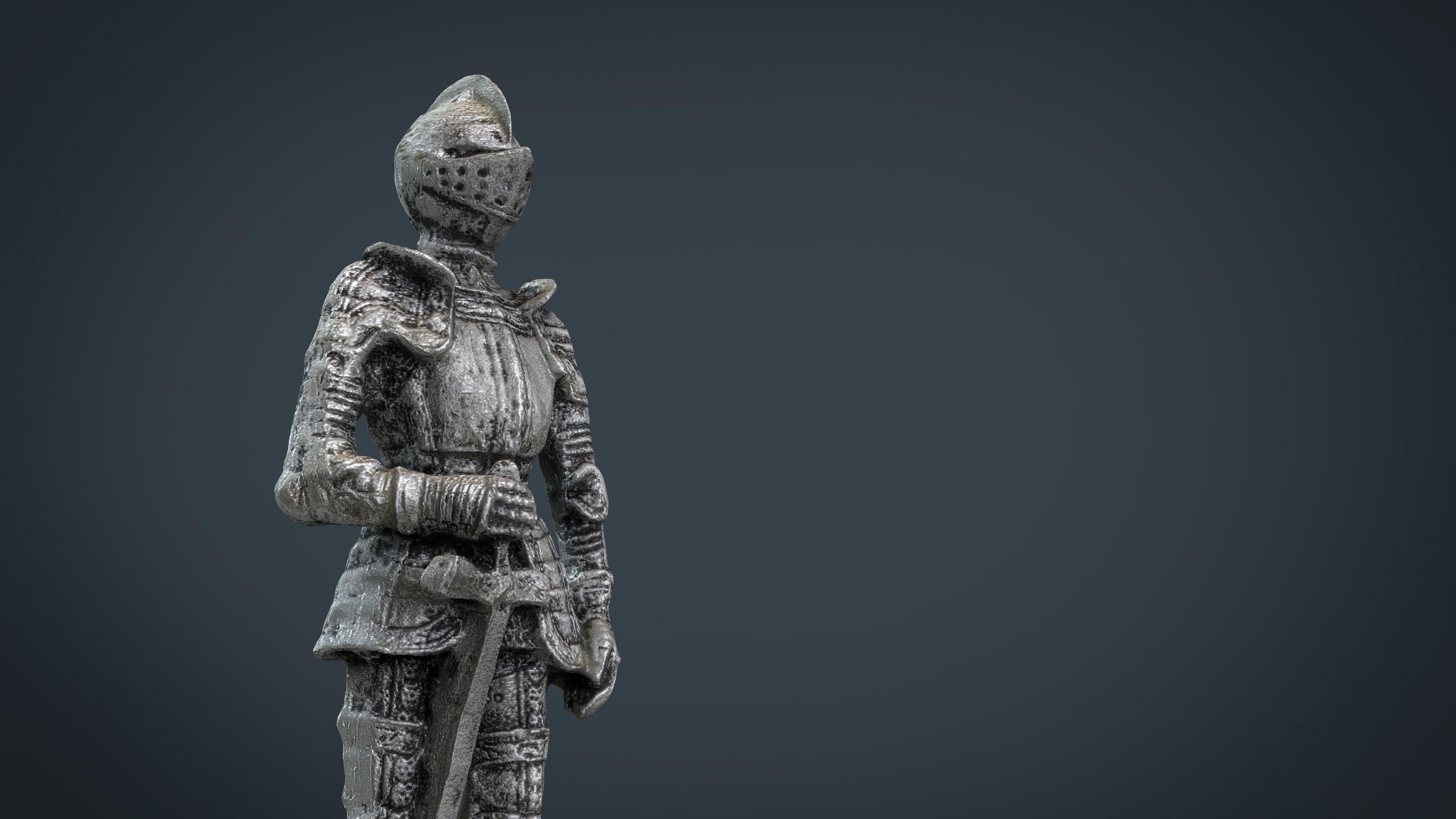 Medieval Knight Statue 3 Low-poly 3D model_9