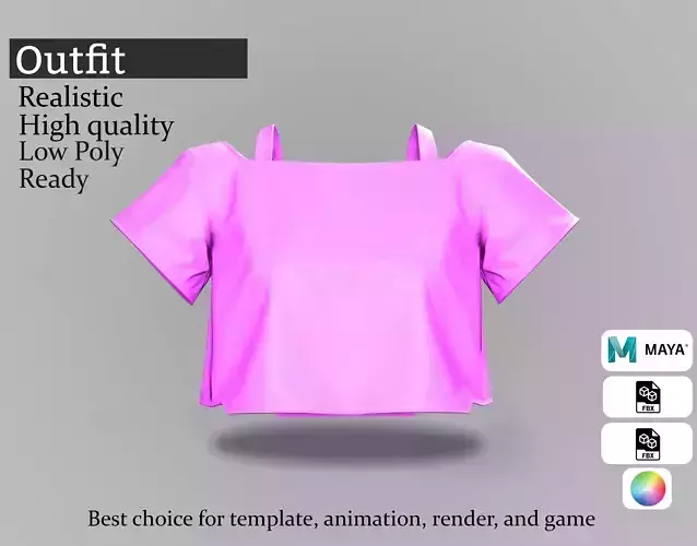 Stylish Pink Crop Top - Game Ready 3D Clothing