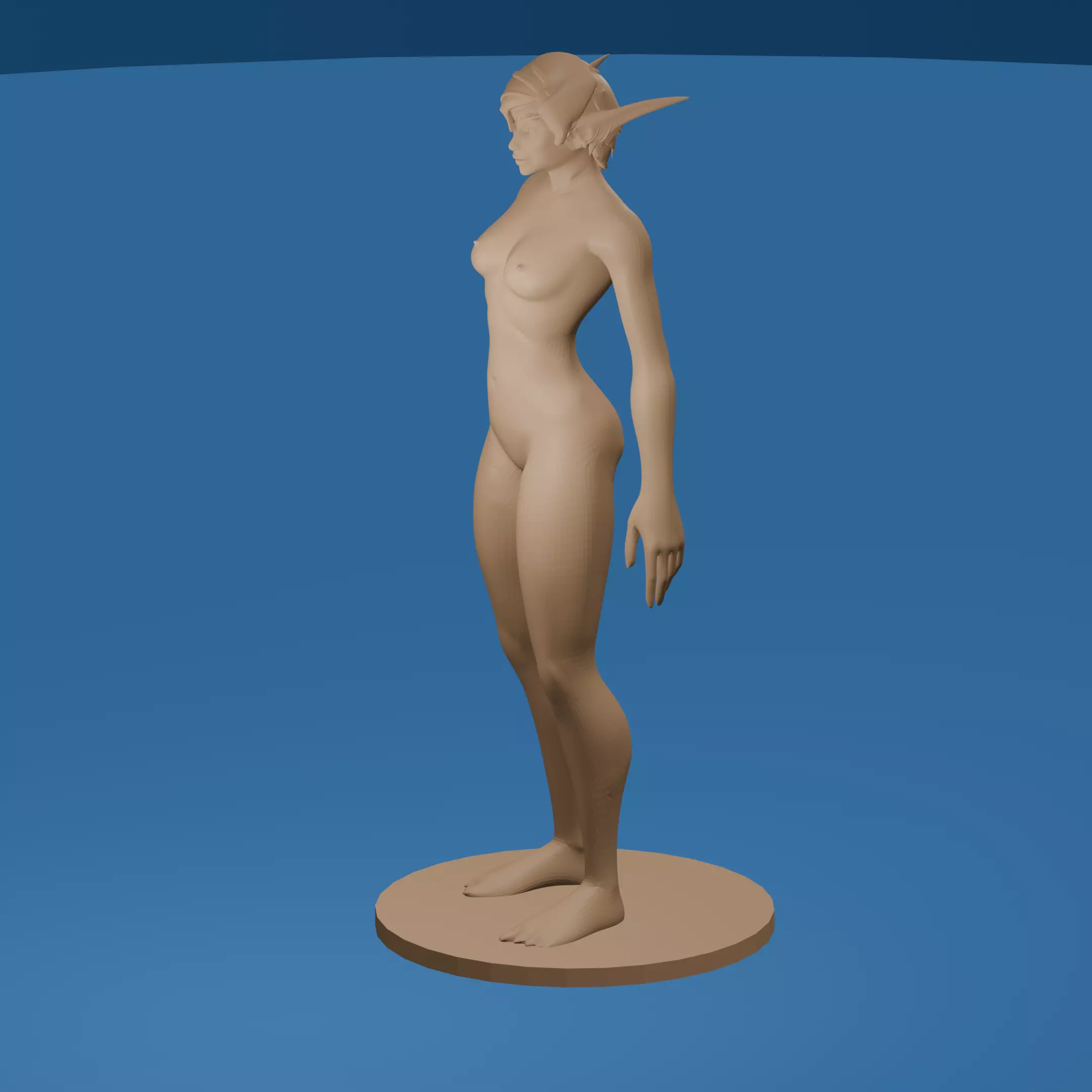Beautiful Female Elf with Short Hair Nude 3D print model