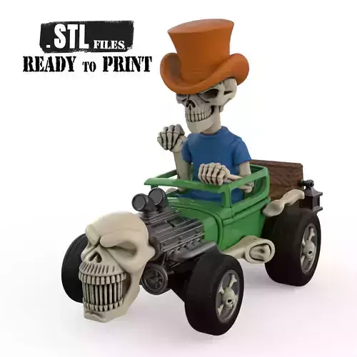 Hot Rod Skeleton Driver Model Skull Engine STL  3D print model
