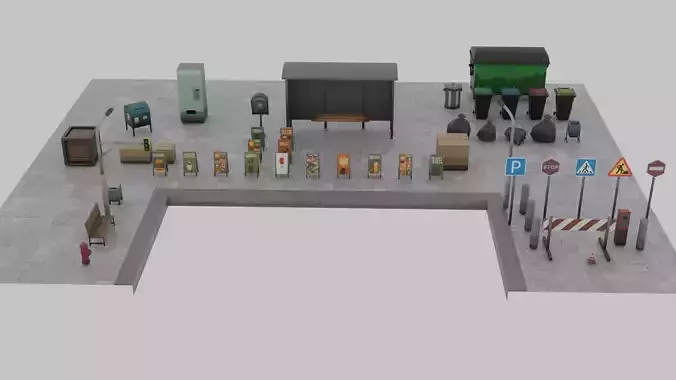 City Props Pack for mobile games Low-poly 3D model