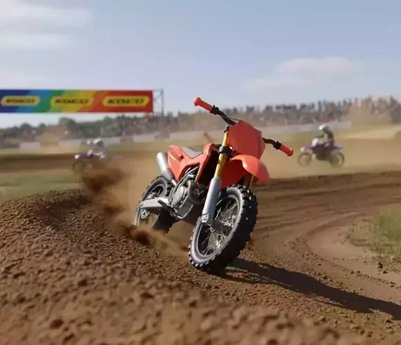 Red Dirt Bike Cartoon-Style Off-Road Motorcycle Bold Design Low-poly 3D model