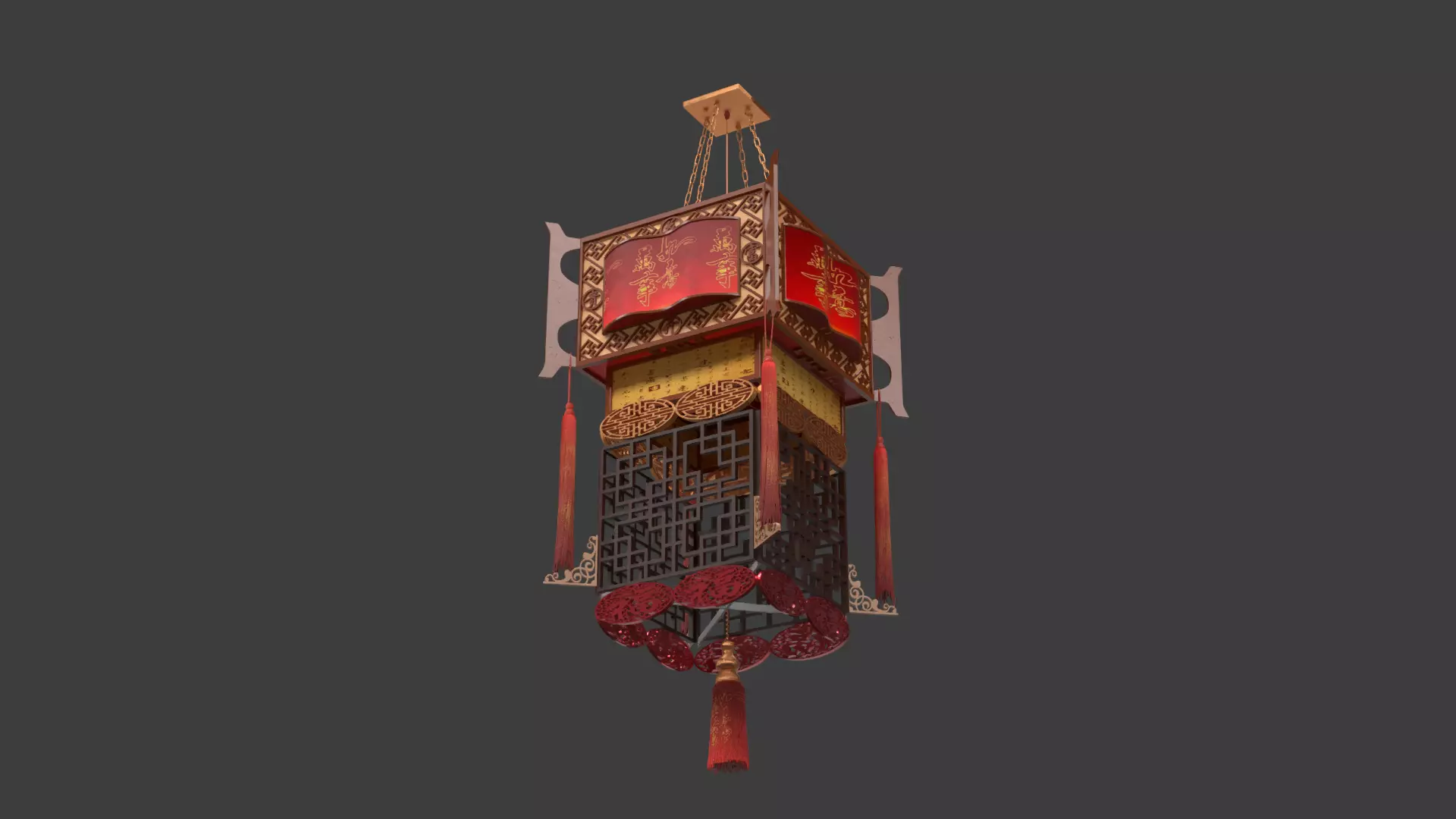 Chinese palace lantern  Low-poly 3D model_9