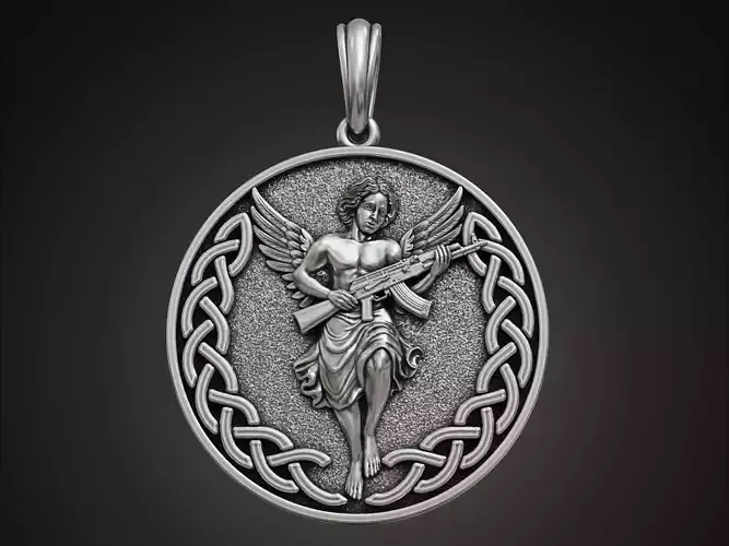 Angel defender round pendant byzantine pattern