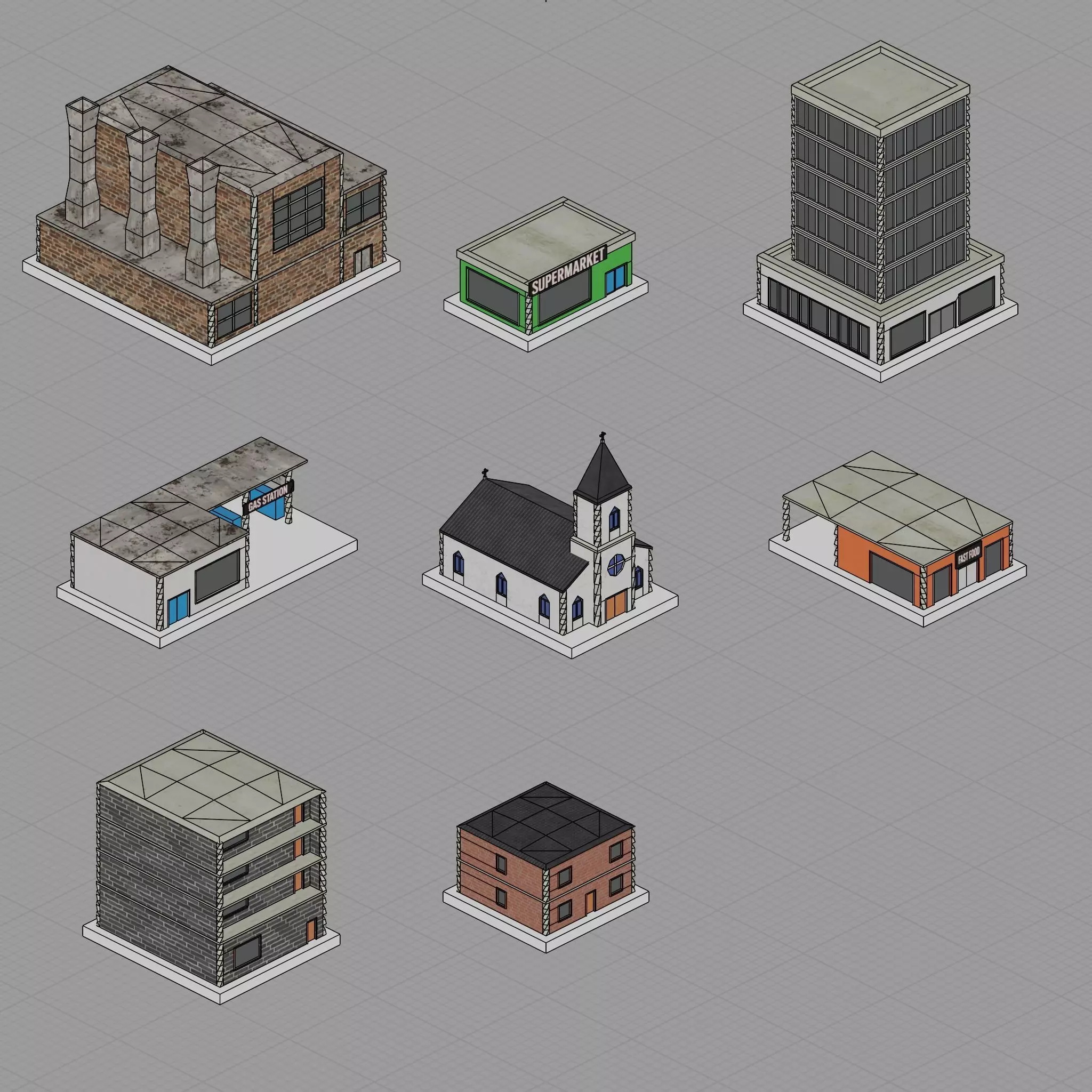 Low Poly City Pack Game Ready Buildings Low-poly 3D model_1