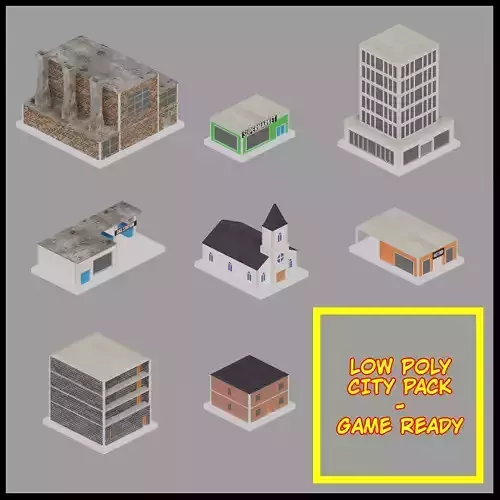 Low Poly City Pack Game Ready Buildings Low-poly 3D model