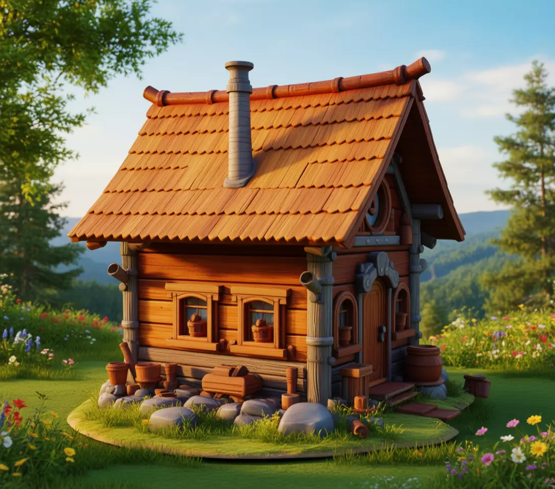 Enchanted Forest Cabin Whimsical Cartoon Log House Low-poly 3D model_1