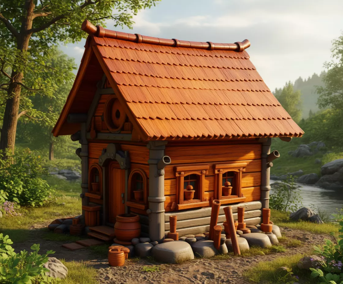 Enchanted Forest Cabin Whimsical Cartoon Log House Low-poly 3D model_2