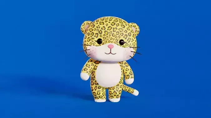 Cartoon Leopard Chibi Kawaii Character Rigged Animated  Low-poly 3D model
