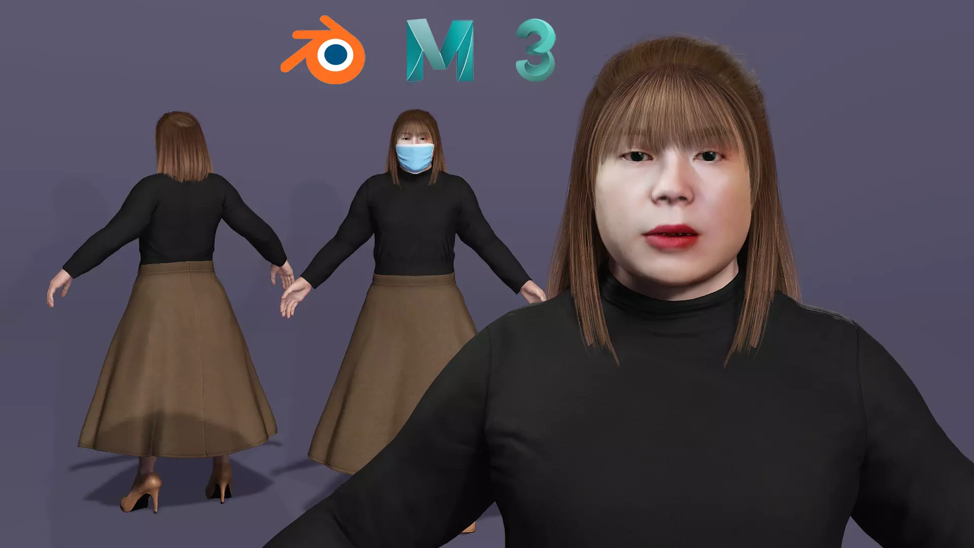 Realistic Asian Middle Aged Woman Fully Rigged for UE5 Low-poly 3D model