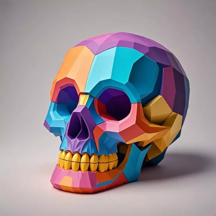 2425Color 3D Model of a Halloween Skull Halloween Low Poly 3D print model_1