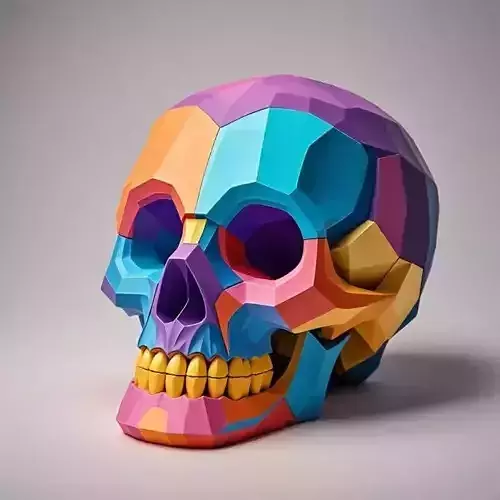2425Color 3D Model of a Halloween Skull Halloween Low Poly
