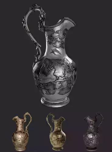 Low Poly PBR Pitcher Vase X 4 Textures  Silver Gold Bronze Iron 
