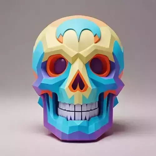 2426Color 3D Model of a Halloween Skull  Halloween  Totem Style