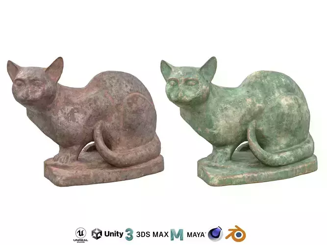 Sitting cat rusted statues