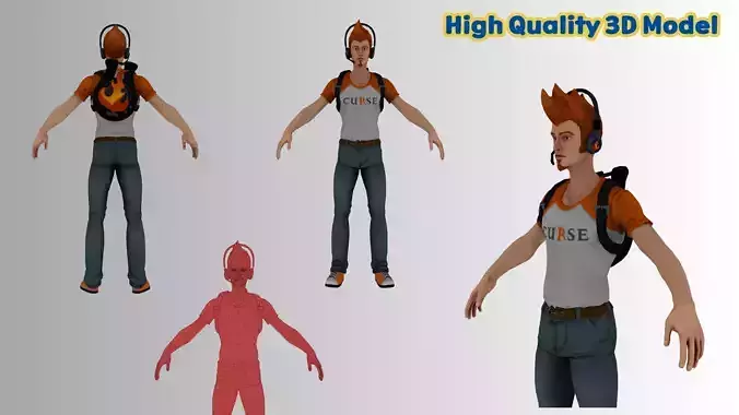 Stylized Male Gamer Casual Character 3D Model Low-poly 3D model