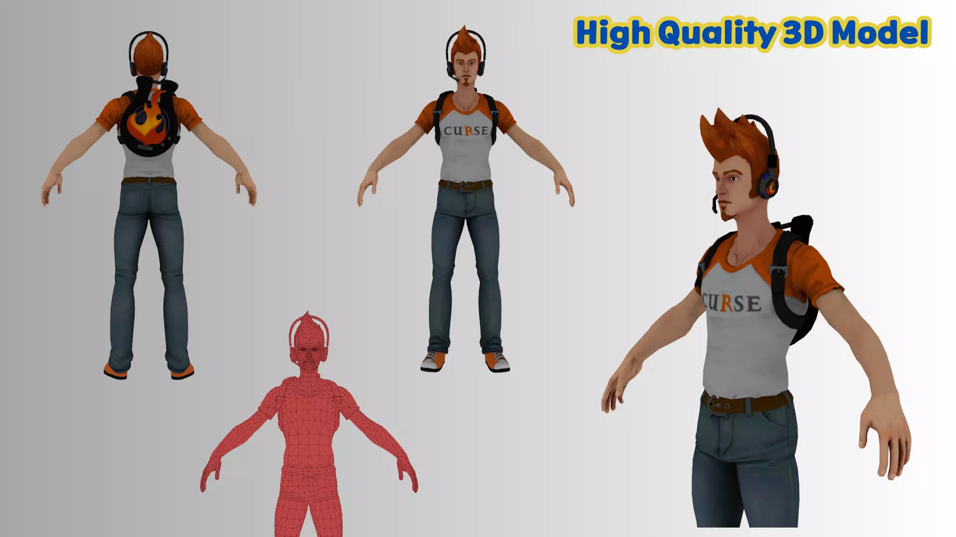 Stylized Male Gamer Casual Character 3D Model Low-poly 3D model_0