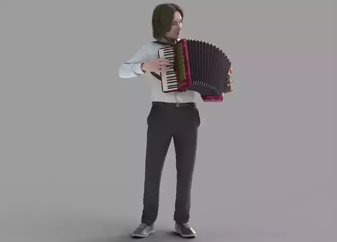 Accordionist Low-poly 3D model
