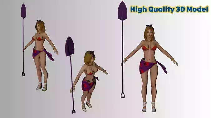 Stylized Female Beach Warrior Low-poly 3D model