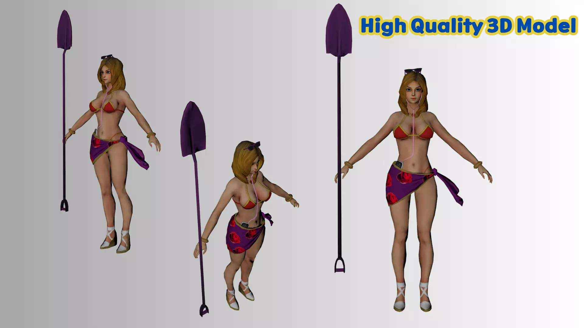 Stylized Female Beach Warrior Low-poly 3D model_0